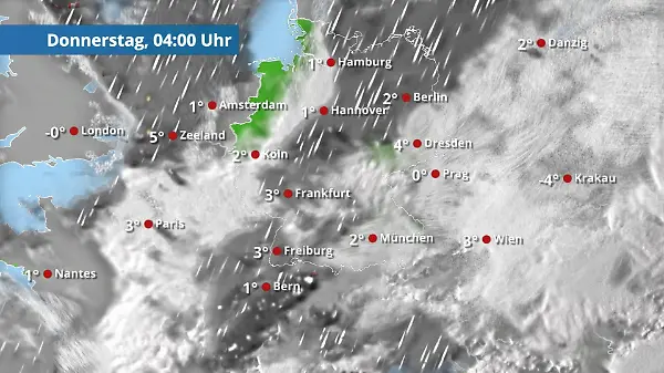 Regen und Schnee ziehen über das Land