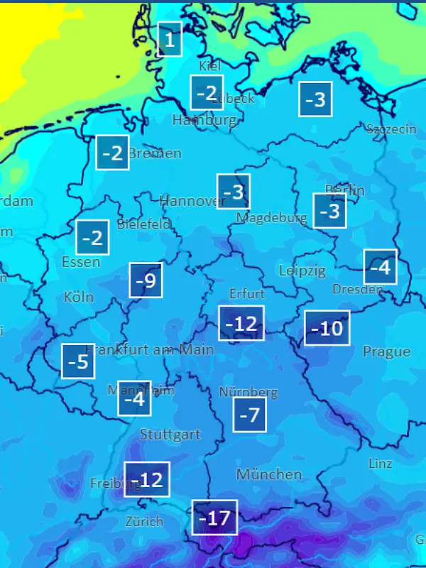 Tiefstwerte am Samstagmorgen