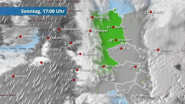 Wolken in der Westhälfte, dann Schnee und Regen