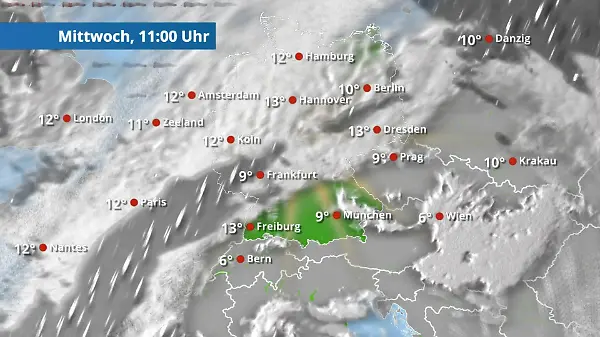 Viele Wolken, hier und da fällt Regen
