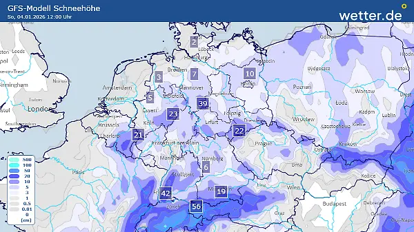 Schneehöhen am Sonntag, 04.01.2025