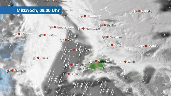 Westen und Süden: wiederholt Regen und Schnee