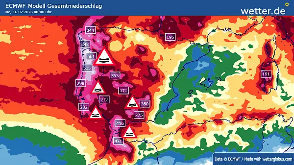 Regenberechnungen vom 03.02. bis einschließlich 15.02.2026 für den Südwesten Europas: Bis Ende nächster Woche könnten flächig (!) über 500 Liter in Portugal fallen. 