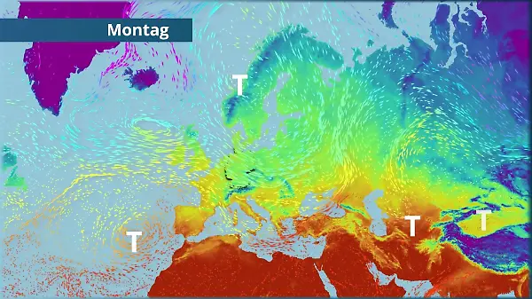 Um Europa wirbeln die Tiefruckgebiete